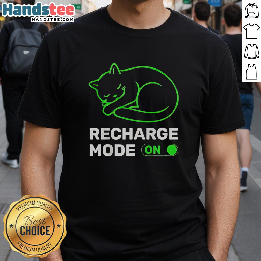 Alt Text: Premium Neon Cat Recharge Mode On T-Shirt featuring a vibrant neon cat design, perfect for cat lovers and gamers.