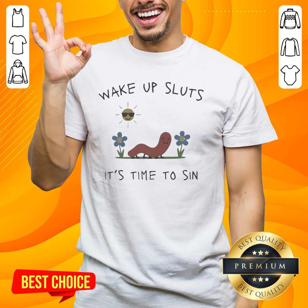 Premium Nicolas Vansteenberghe 'Wake Up Sluts It's Time To Sin' T-Shirt featuring bold graphic design and vibrant colors.