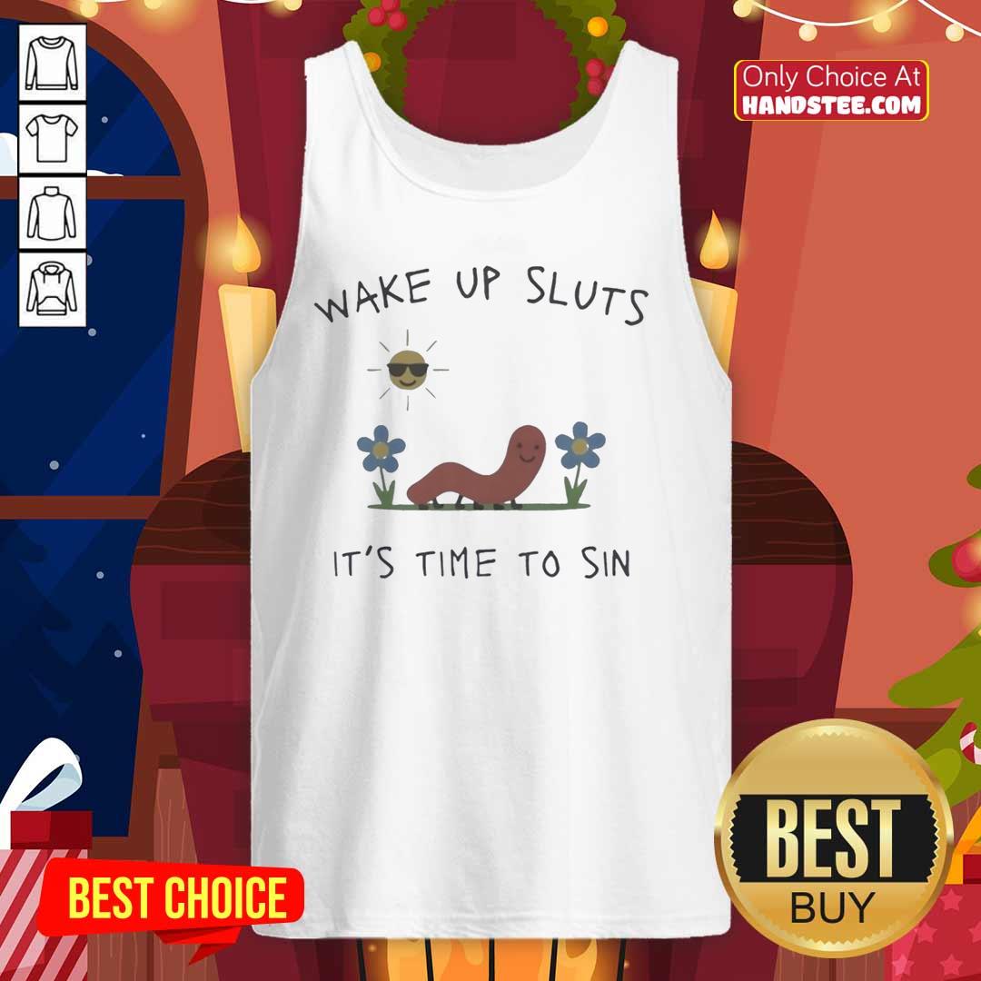 Premium Nicolas Vansteenberghe Wake Up Sluts It's Time To Sin Tank Top featuring bold text and trendy design for casual wear.
