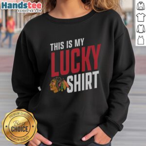 Hot Chicago Blackhawks sweatshirt featuring a lucky design, perfect for fans showing team spirit on game day.
