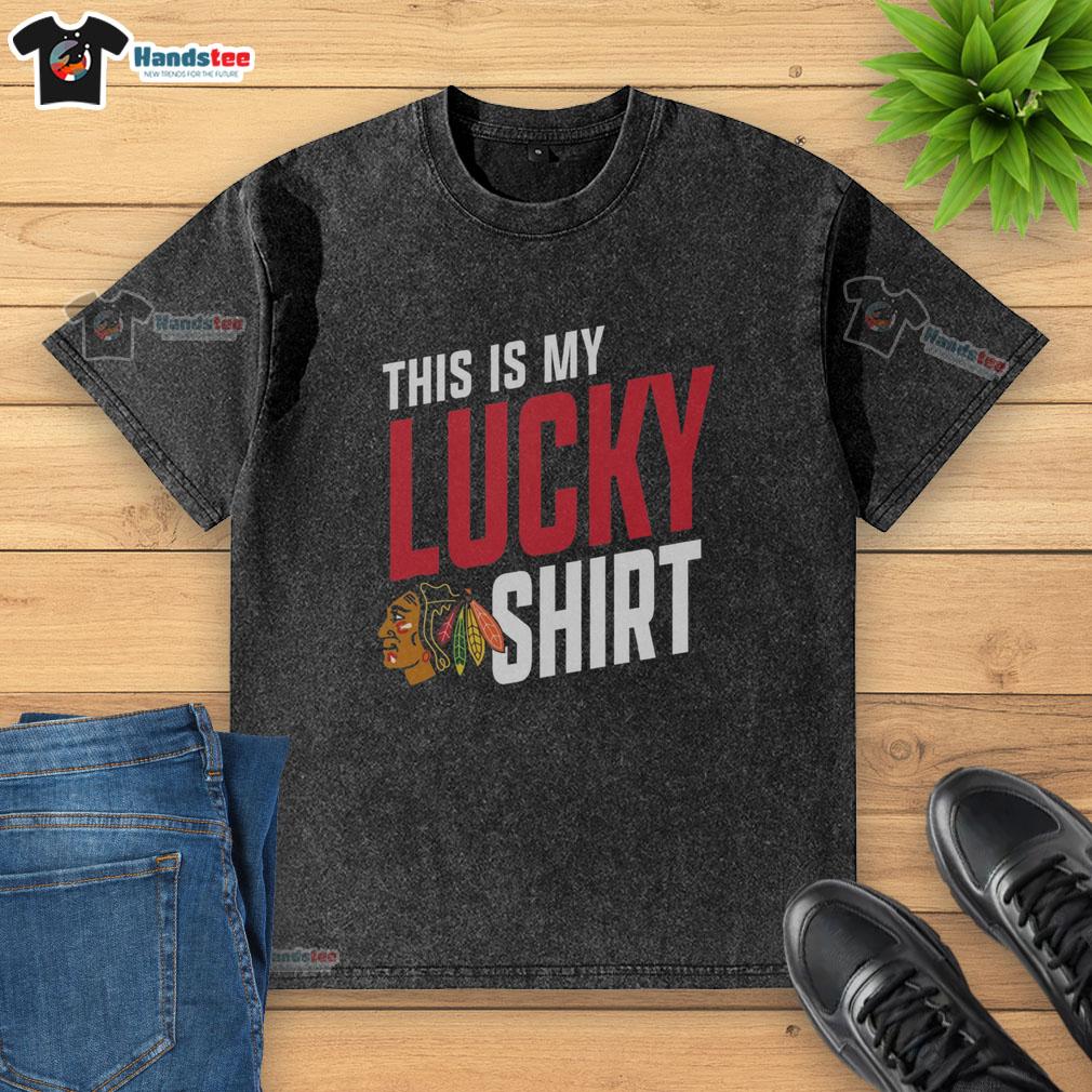 Alt Text: Chicago Blackhawks lucky washed t-shirt featuring bold team logo and vibrant colors for fans and collectors.