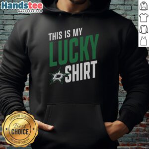 Alt Text: Dallas Stars fan wearing a lucky hoodie, showcasing team spirit and excitement during a game.