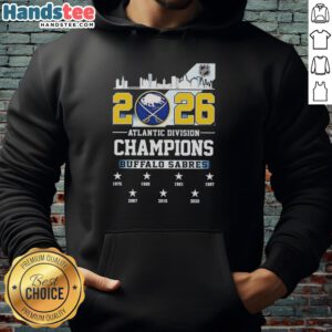 Alt Text: Buffalo Sabres 2026 Atlantic Division Champions hoodie showcasing team logo and stylish design.