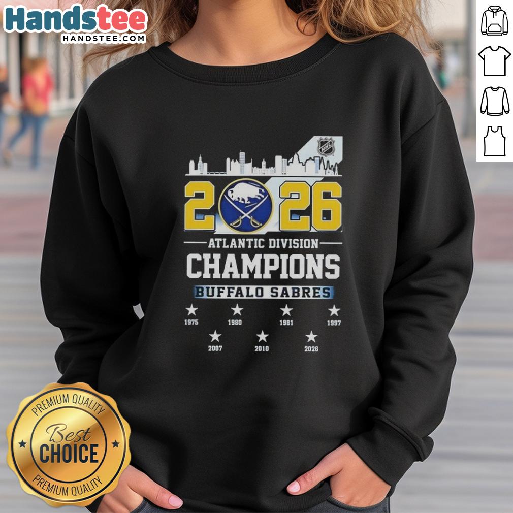 Nice Buffalo Sabres 2026 Atlantic Division Champions sweatshirt showcasing team colors and logo for fans.