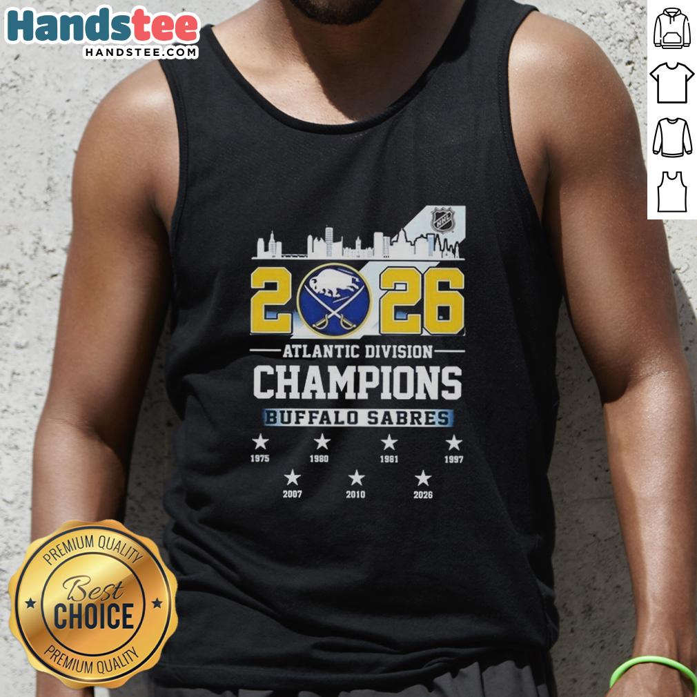Buffalo Sabres 2026 Atlantic Division Champions tank top in stylish design, perfect for fans celebrating their team's victory.