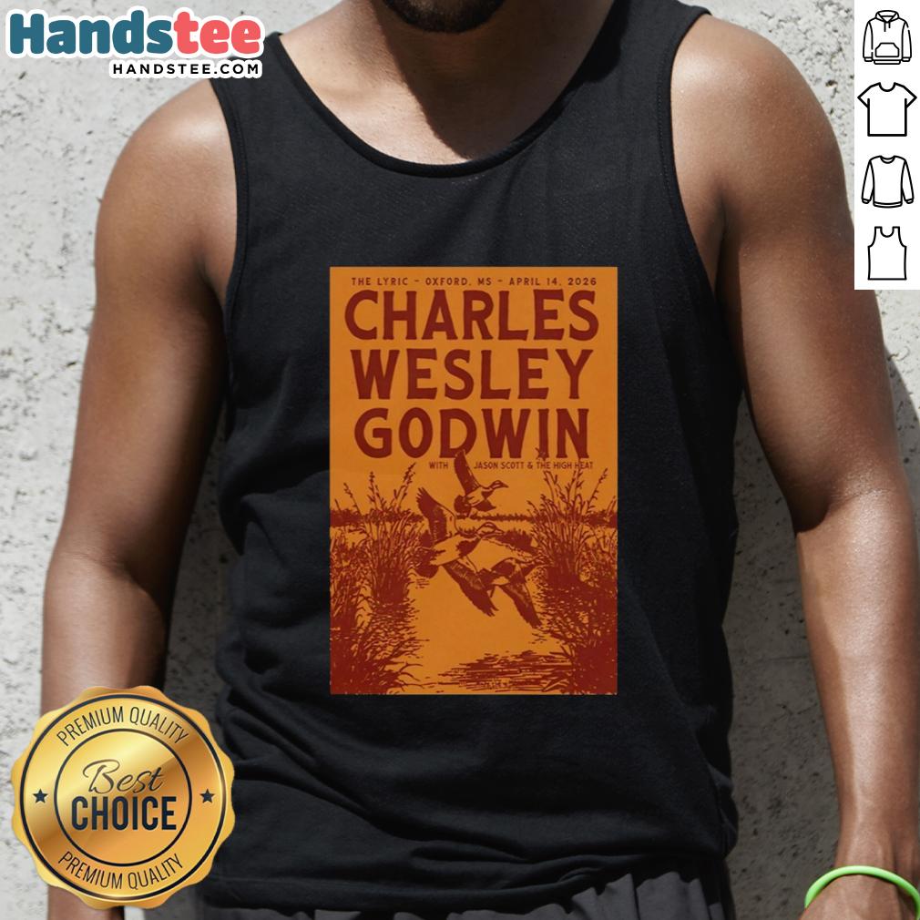 Charles Wesley Godwin concert poster tank top from The Lyric, Oxford MS, April 14, 2026 - stylish music merchandise.