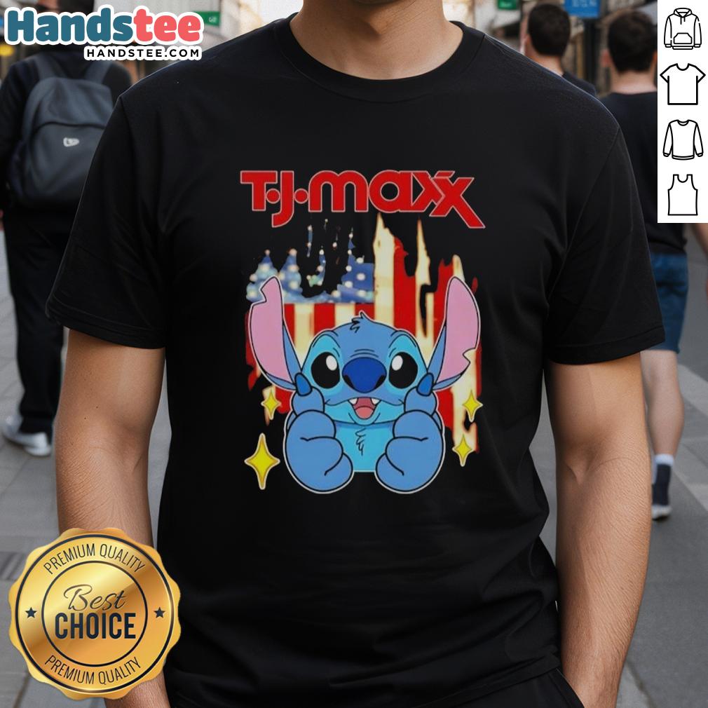 Nice Stitch Like TJ Maxx USA Flag T-Shirt featuring a vibrant American flag design, perfect for patriotic fashion lovers.