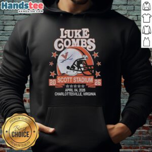 Alt Text: Virginia Cavaliers helmet worn by Luke Combs at Scott Stadium, Charlottesville, April 4, 2026, featuring hoodie design.
