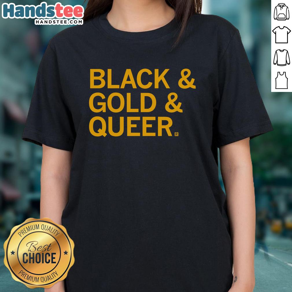 Official Black Gold Queer Ladies Tee featuring a stylish design celebrating LGBTQ+ pride and inclusivity.