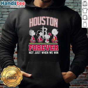 Alt Text: Official Peanuts Characters x MLB Houston Astros hoodie featuring the slogan 'Forever, Not Just When We Win.'