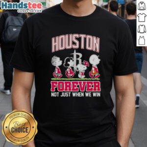 Alt Text: Official Peanuts Characters X MLB Houston Astros Forever T-Shirt featuring Snoopy and Charlie Brown, perfect for fans.