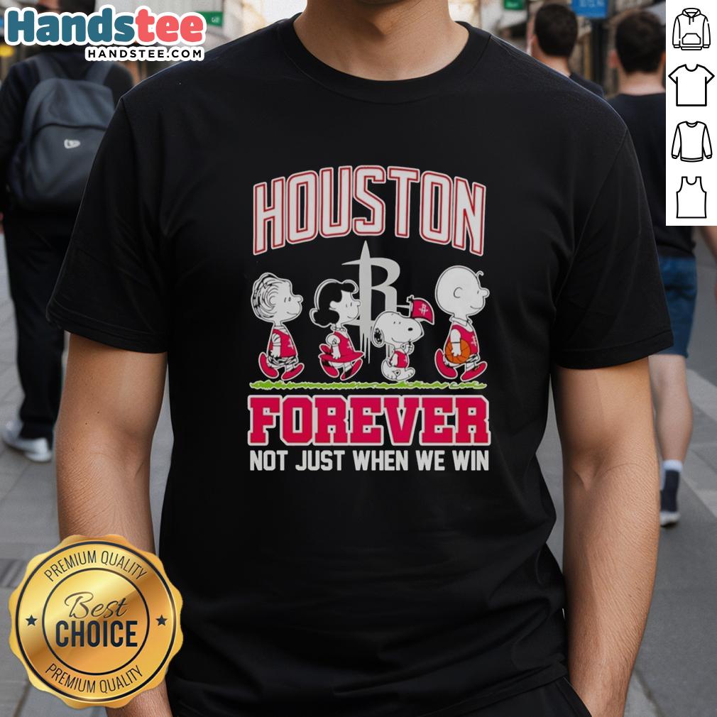 Alt Text: Official Peanuts Characters X MLB Houston Astros Forever T-Shirt featuring Snoopy and Charlie Brown, perfect for fans.