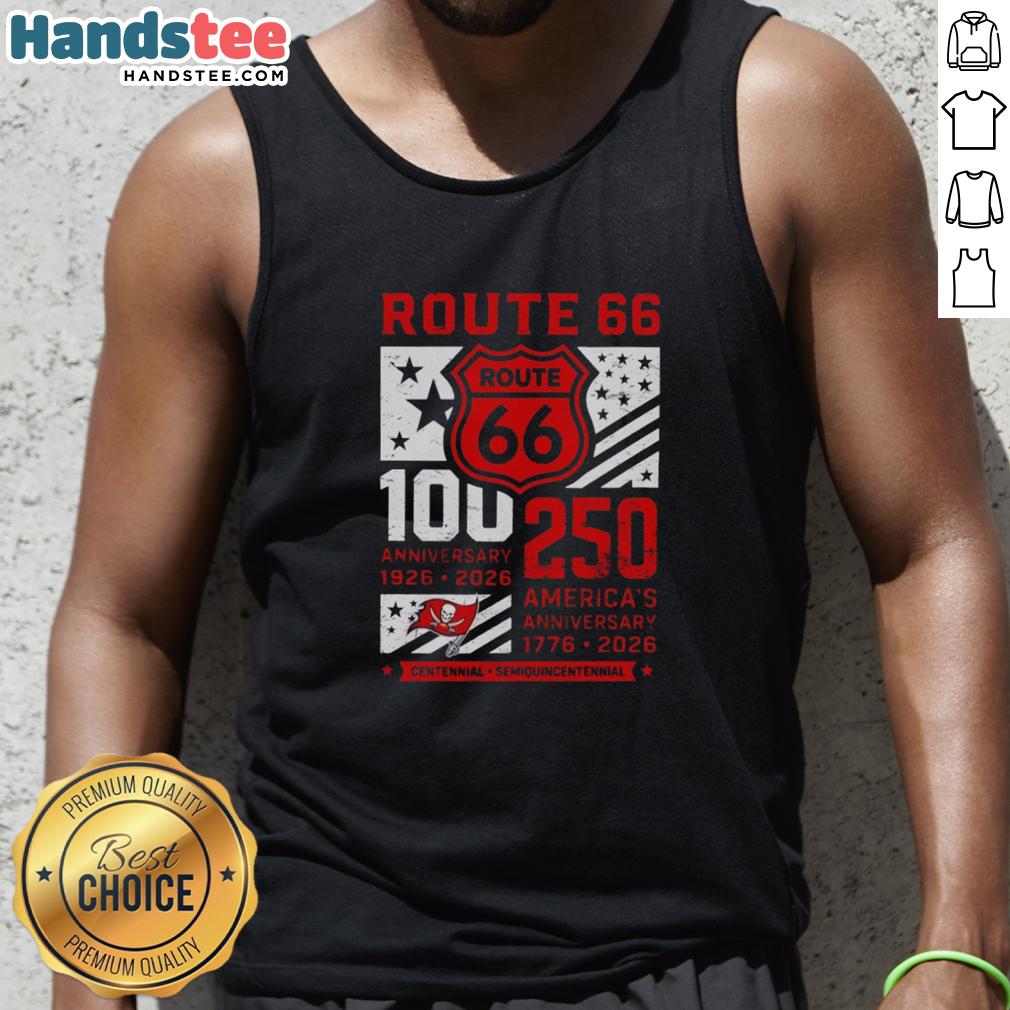 Official Tampa Bay Buccaneers Route 66 Centennial Tank Top celebrating 100th anniversary 1926-2026 and 250th America.