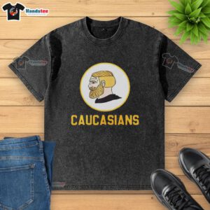 Official Yes Chad Caucasians logo on a washed t-shirt, showcasing a stylish and casual design for fans.