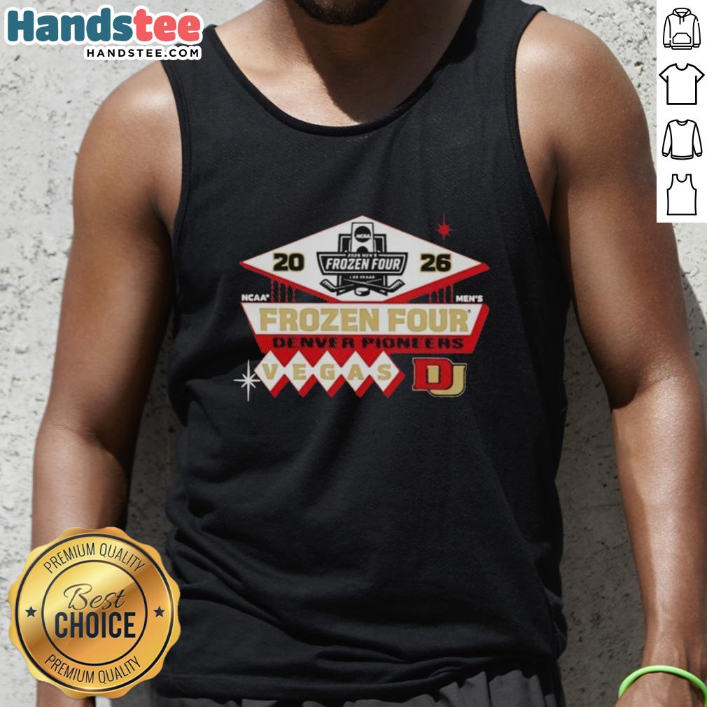 Men's hockey tank top featuring the 2026 NCAA Frozen Four Vegas logo for the Original Denver Pioneers.