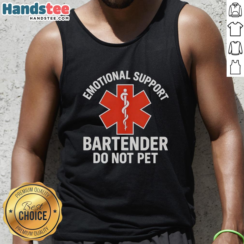 Premium Emotional Support Bartender Do Not Pet logo tank top design featuring a playful and colorful graphic.