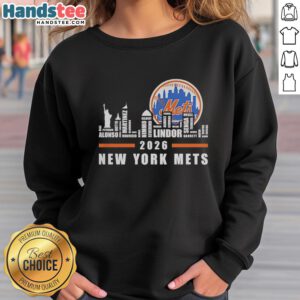 Premium New York Mets baseball sweatshirt featuring players' names and city skyline word art design.