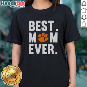 Alt Text: Pretty Clemson Tigers Mom Ever Logo Shirt for Mother's Day - Stylish Ladies Tee for Clemson fans.
