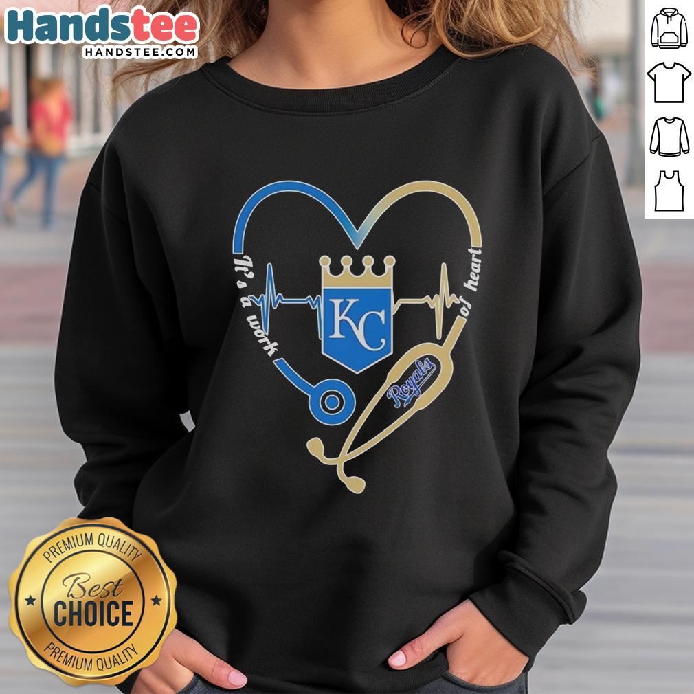 Alt Text: Awesome Kansas City Royals stethoscope heartbeat sweatshirt, perfect for fans showing love for baseball and healthcare.