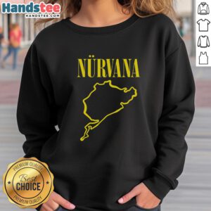 Awesome Nirvana in Vroom sweatshirt displayed on a hanger, featuring a vibrant graphic design and cozy fabric.