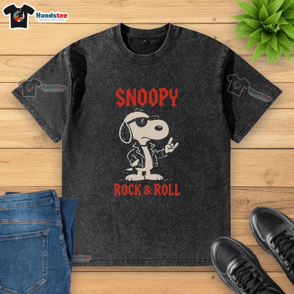 Awesome Snoopy rock and roll cartoon design on a stylish, washed t-shirt for casual fashion lovers.