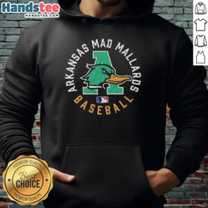 Good Arkansas Mad Mallards baseball logo hoodie featuring vibrant colors and a sporty design for fans.