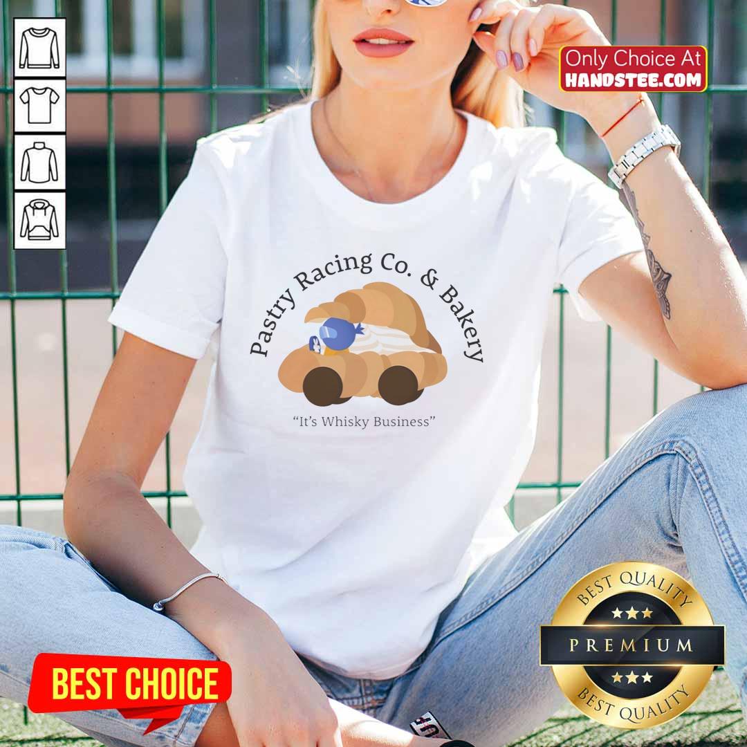 Good Pastry Racing Co. croissant car graphic tee for foodie ladies, featuring a fun whisky business pun design.