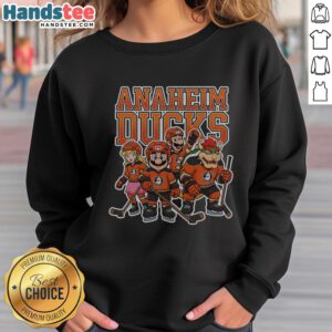 Nice Anaheim Ducks Super Mario team ice hockey sweatshirt featuring vibrant graphics and comfortable design.