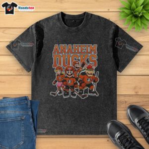 Nice Anaheim Ducks Super Mario Team Ice Hockey washed t-shirt featuring vibrant graphics and a comfortable fit.