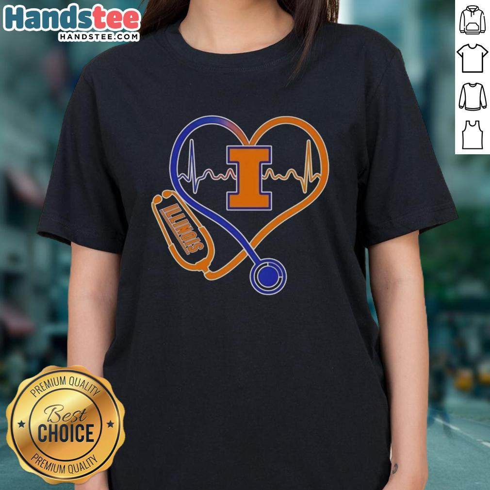 Nice Illinois Fighting Illini Heartbeat Love Nurse Ladies Tee showcasing team spirit and nursing pride in stylish design.