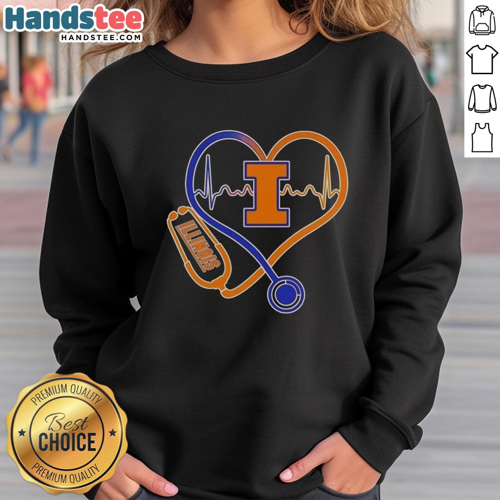 Nice Illinois Fighting Illini Heartbeat Love Nurse Sweatshirt featuring a vibrant design for proud fans and healthcare heroes.