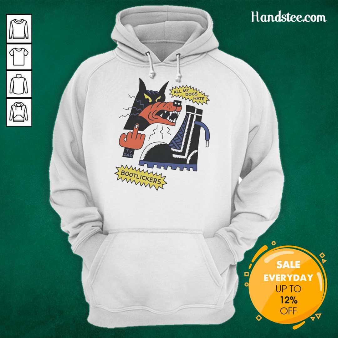 Nice Wolf hoodie featuring middle finger design - 'All My Dogs Hate Bootlickers' statement for dog lovers.