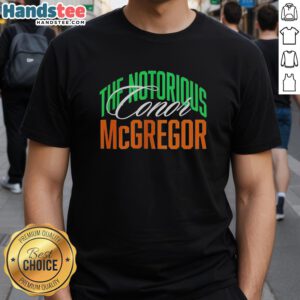 Alt Text: Official Conor McGregor The Notorious script t-shirt featuring an Italy flag pattern, perfect for fans and collectors.