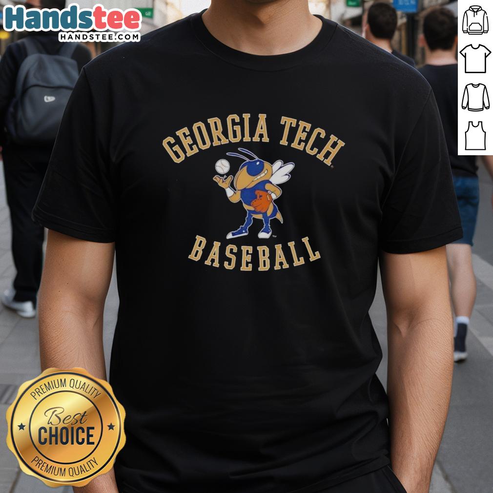 Alt Text: Official Georgia Tech Yellow Jackets Baseball Mascot Buzz Logo T-Shirt featuring vibrant colors and iconic design.