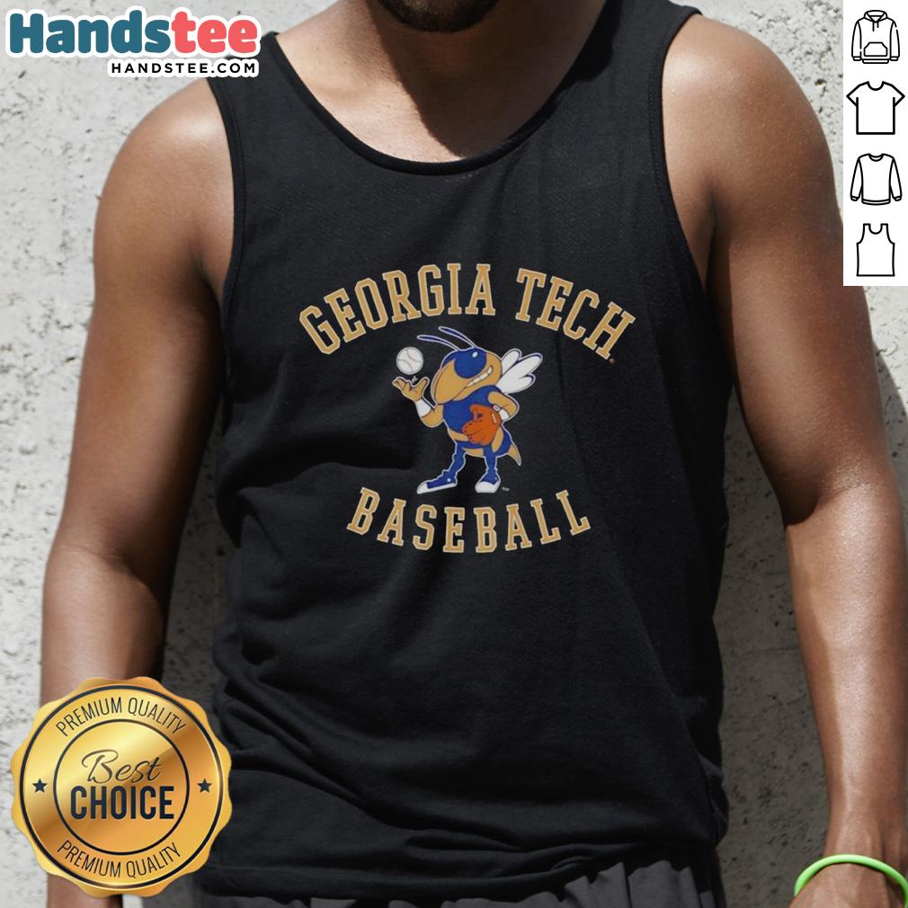 Official Georgia Tech Yellow Jackets baseball mascot Buzz logo on a stylish tank top for fans.