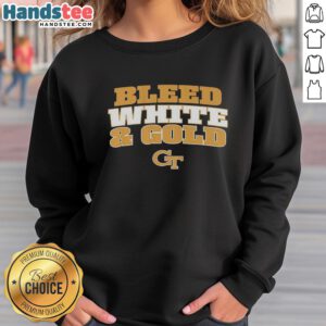 Alt Text: Official Georgia Tech Yellow Jackets NCAA sweatshirt in white and gold, perfect for fans and game day attire.