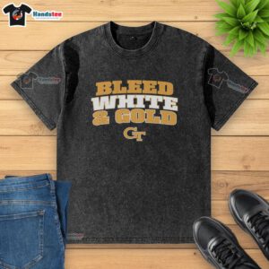 Official Georgia Tech Yellow Jackets NCAA Bleed White and Gold washed t-shirt showcasing school pride and team colors.
