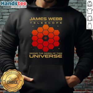 Official James Webb Telescope hoodie showcasing cosmic imagery, symbolizing the origin of the universe.