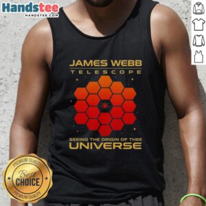 Alt Text: Official James Webb Telescope tank top featuring stunning cosmic imagery depicting the origin of the universe.