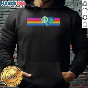 Official Rainbow Peace hoodie featuring a heart-shaped Earth design, promoting love and unity in vibrant colors.