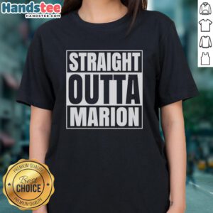 Alt Text: Official Straight Outta Marion United States Prison Ladies Tee featuring bold graphic design on a stylish women's shirt.