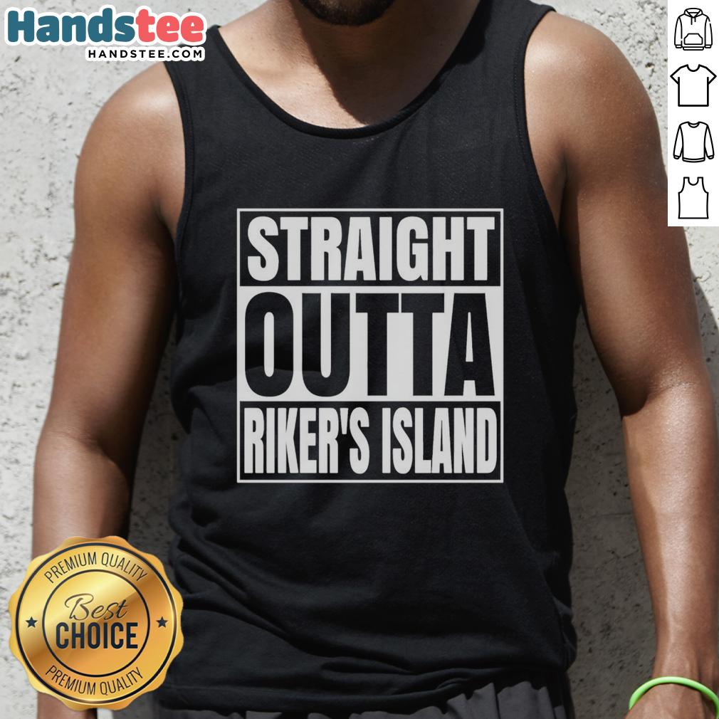 Alt Text: Official Straight Outta Rikers Island prison tank top featuring bold graphic design and comfortable fit for casual wear.