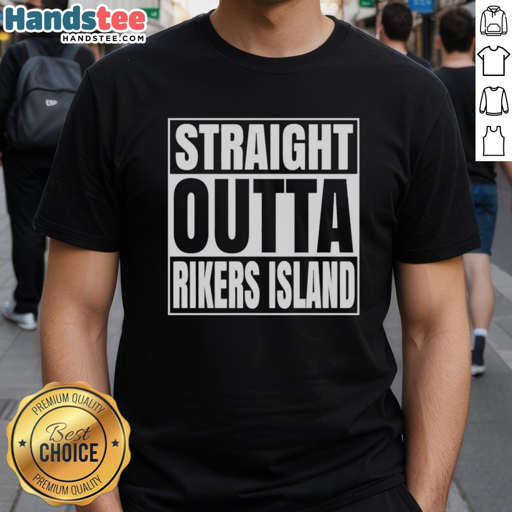 Alt Text: Official Straight Outta Rikers Island T-Shirt featuring bold graphics, perfect for fans of unique prison-inspired apparel.