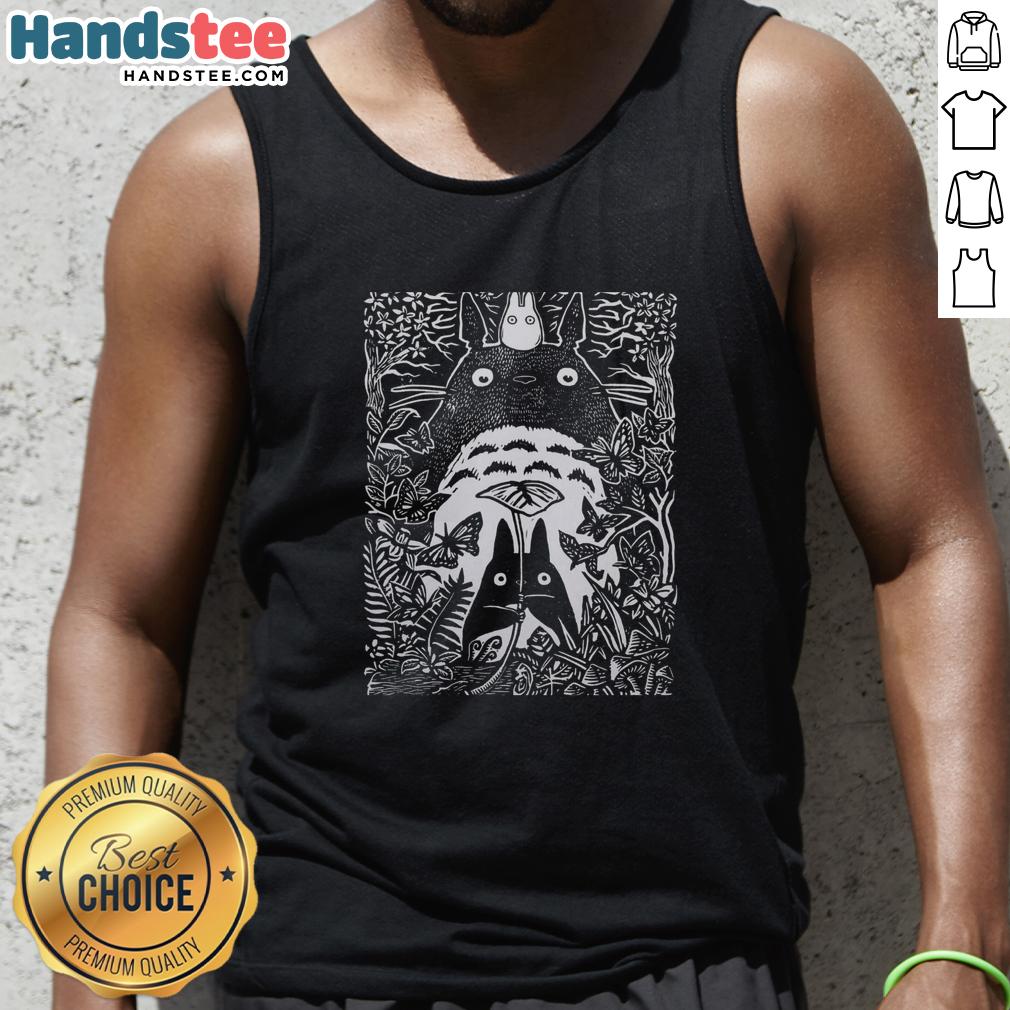 Official Totoro small and big in forest, Inocut style tank top featuring My Neighbor Totoro characters.