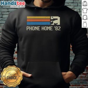 Premium 8-Bit Phone Home 82 Hoodie featuring retro graphic design, perfect for fans of vintage gaming and style.