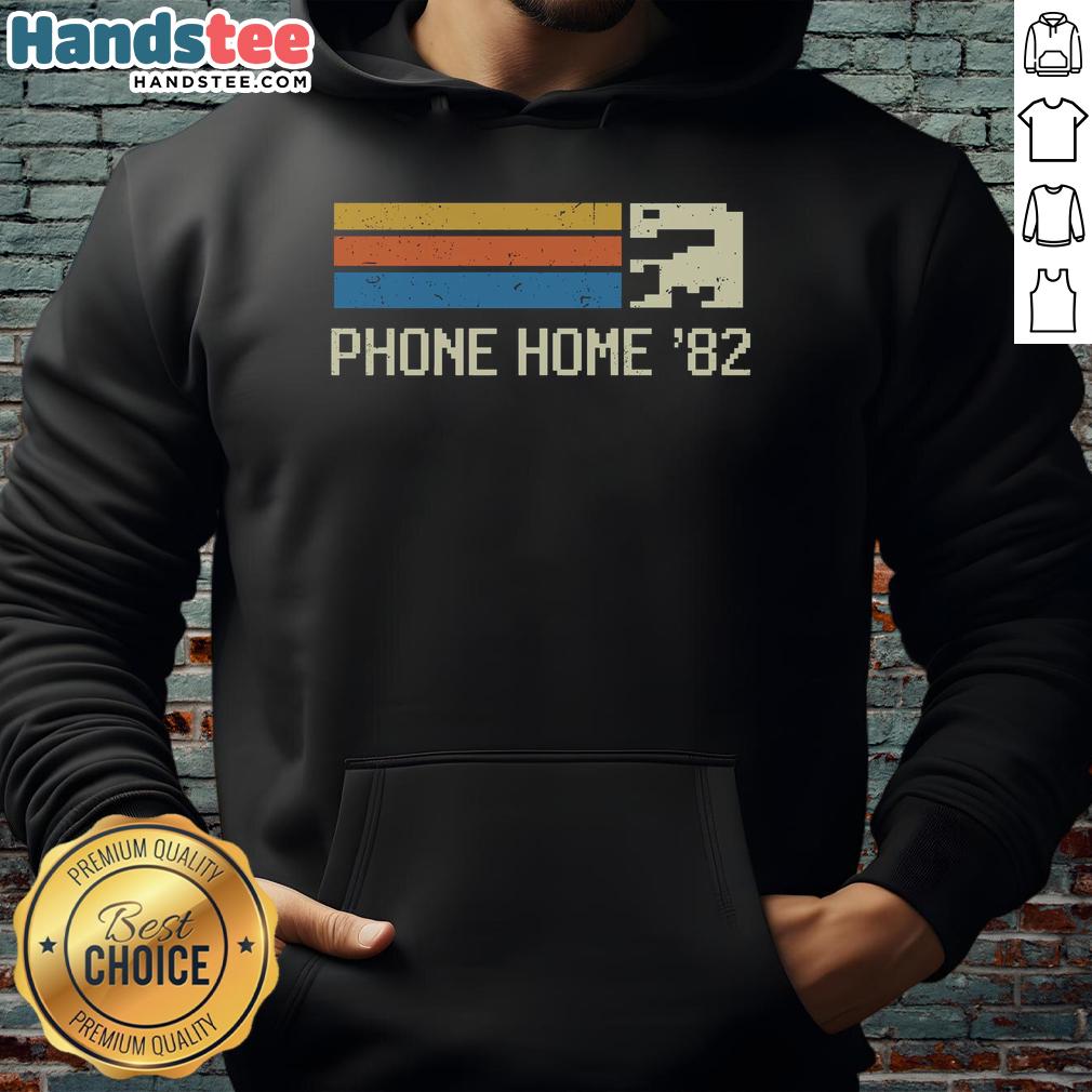Premium 8-Bit Phone Home 82 Hoodie featuring retro graphic design, perfect for fans of vintage gaming and style.