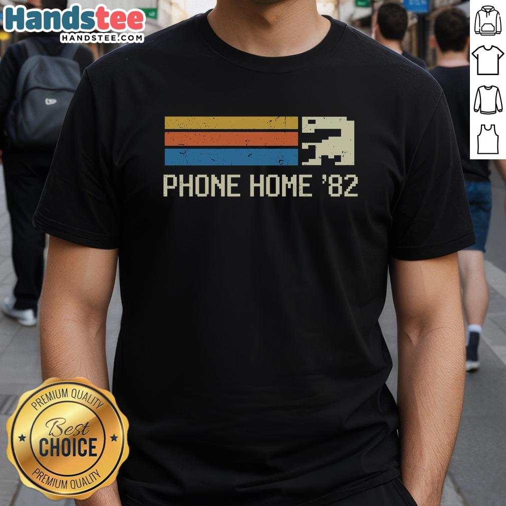 Premium 8 Bit Phone Home '82 T-Shirt featuring retro gaming design and vibrant colors for nostalgic fans.