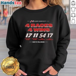 Premium Kaden Honeycutt sweatshirt celebrating 4 races and 4 wins, perfect for racing fans and supporters.