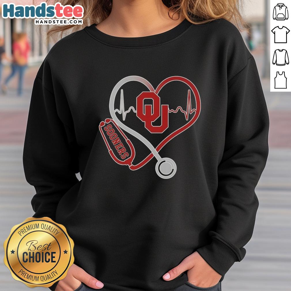 Premium Oklahoma Sooners Heartbeat Love Nurse Sweatshirt in red, showcasing team spirit and nursing passion.