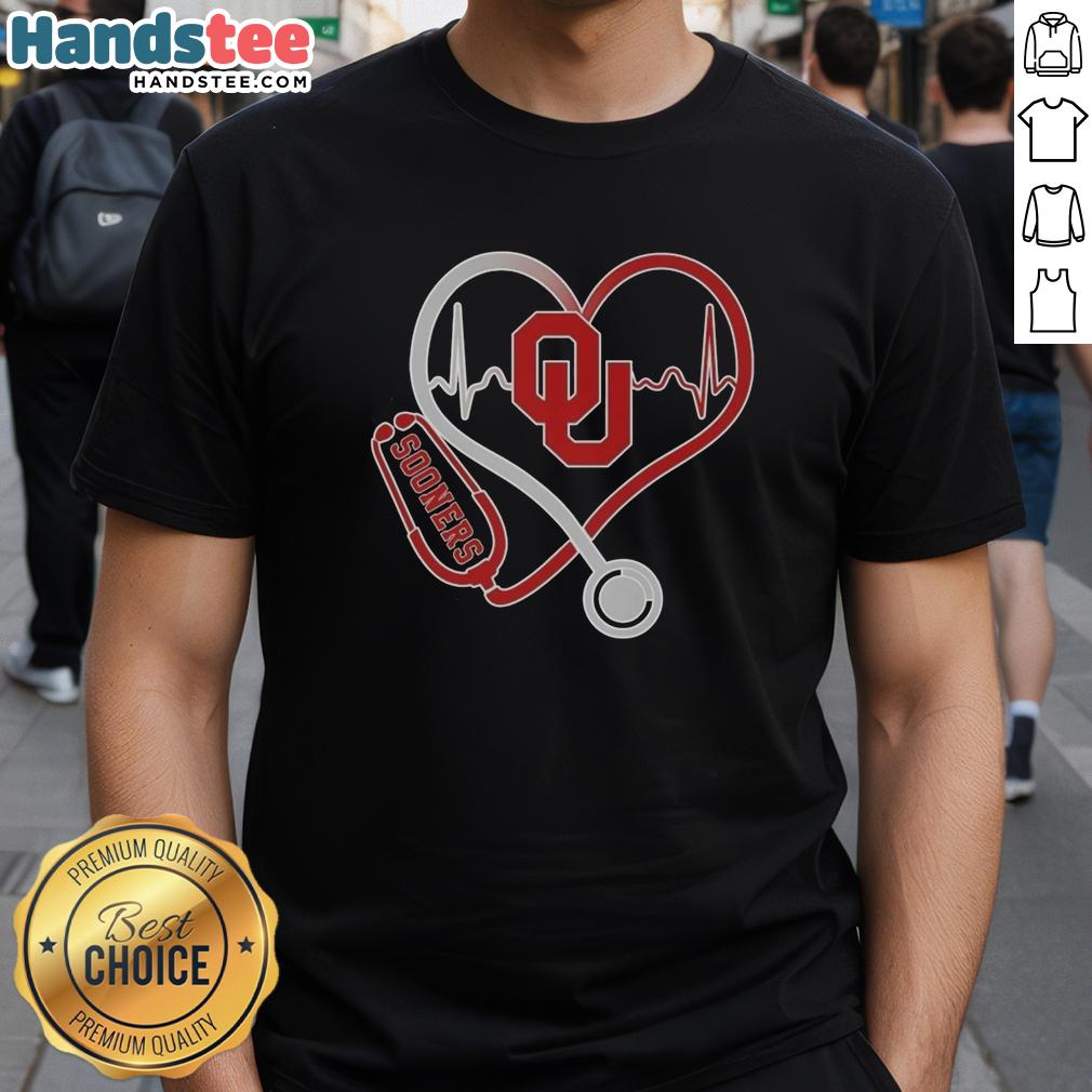 Premium Oklahoma Sooners Heartbeat Love Nurse T-Shirt featuring a stylish design for proud Sooners fans and nurses.